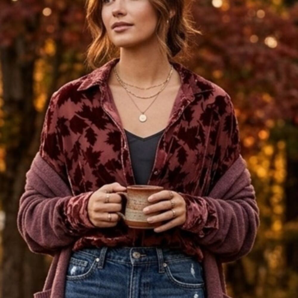 vintage 1990s Compagnie Internationale Express velvet burnout leaf blouse Med.